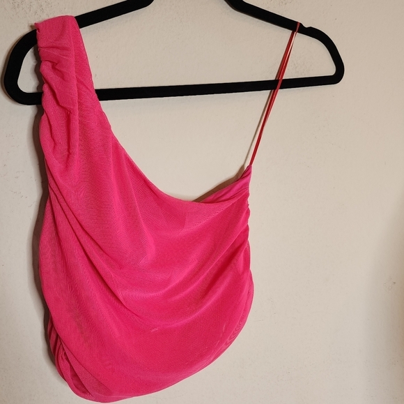 NWT House Of Harlow 2 Piece Skirt Crop Top Mesh Stretch Ruched Size XS Hot Pink - Picture 11 of 16